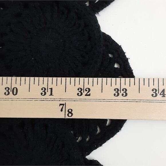 Vintage 80s Crochet Cardigan Black Bohemian Duster Knit Vest Lagenlook Festival - Picture 11 of 12